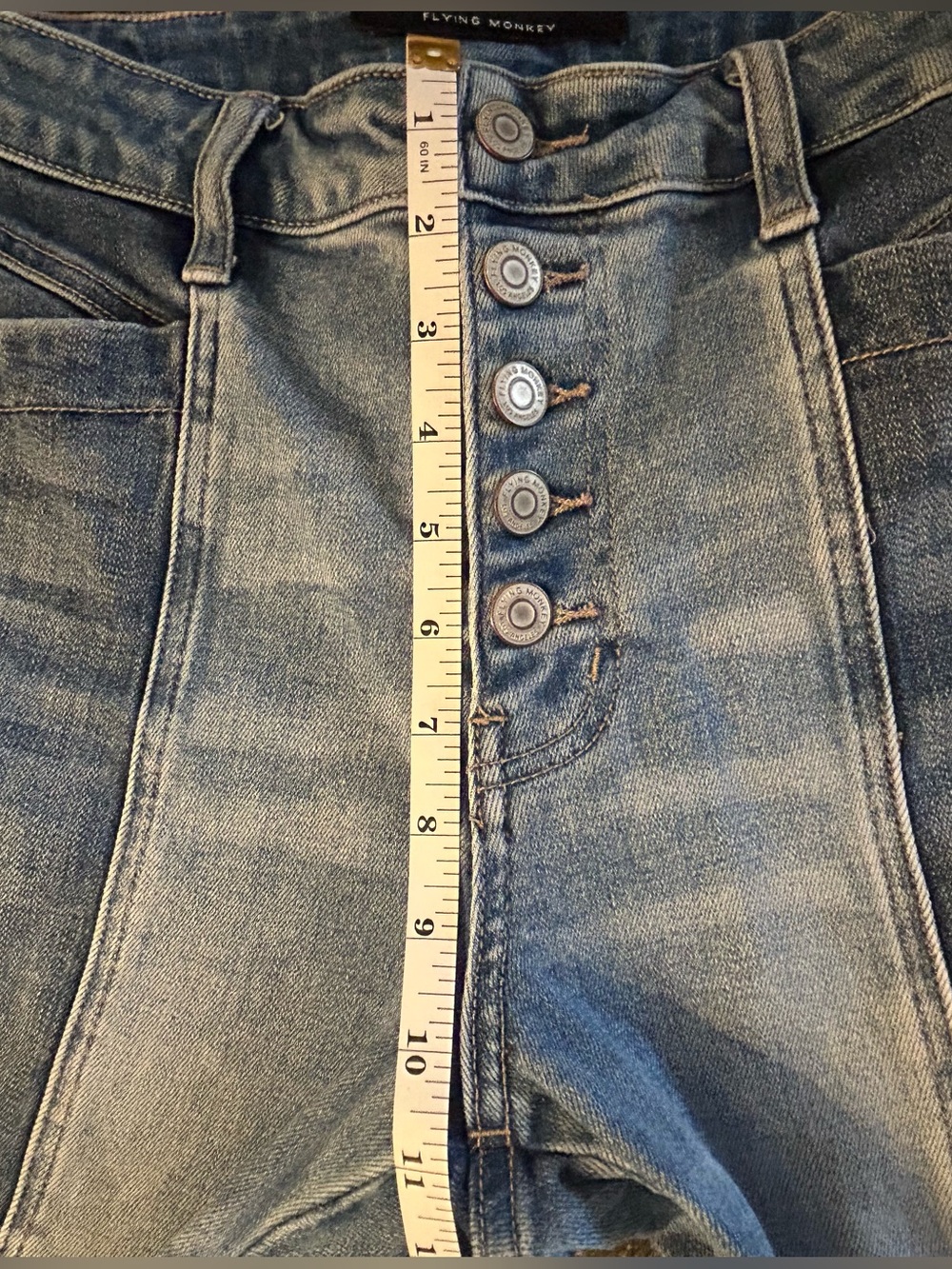 Flying Monkey Jeans Two-Tone High-Rise Super Flare Exposed Button Fly Boho Retro - Picture 9 of 16